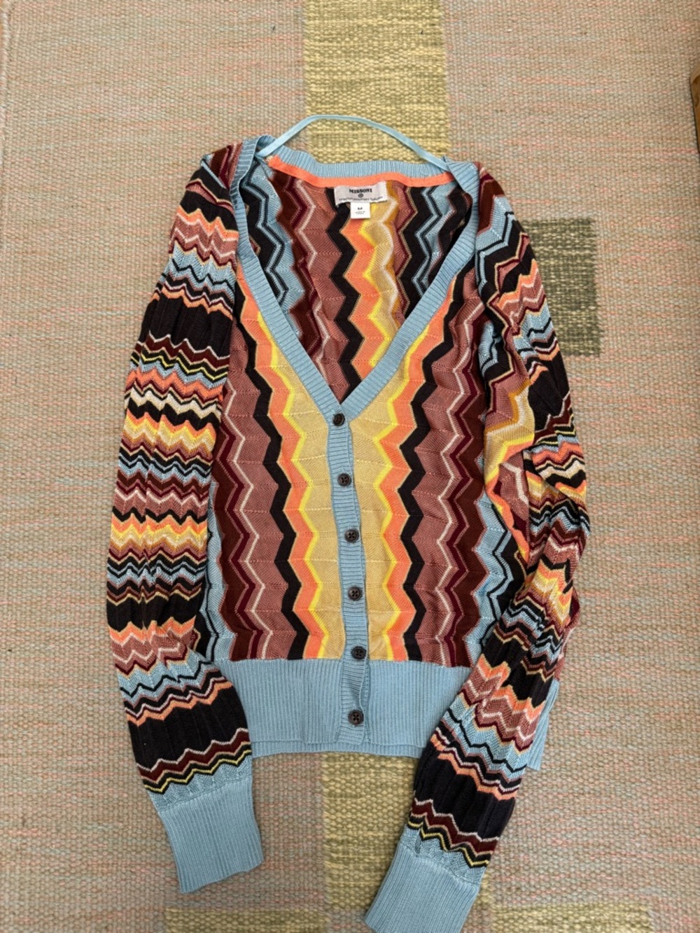 Missoni Multicolor Zigzag Knit Top with Blue Neckline